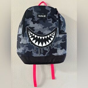 Hurley Boy's Backpack Camo Black and Gray with Graphic Shark Teeth Bite NWOT